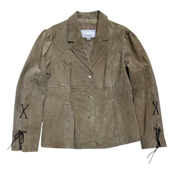 WILSONS LEATHER Suede Luxury Designer Vintage Y2K Tan Jacket Womens Large - Picture 1 of 5